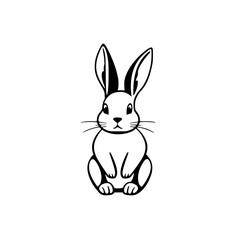 Obraz premium Adorable black and white illustration of a sitting bunny, showcasing its features, set against a stark white background.
