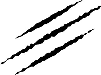 Claws scratches, animal monster mark design element, tattoo and decor for halloween. Black vector silhouette.