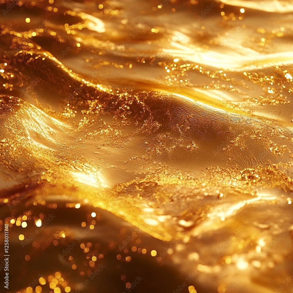 Poster golden liquid texture background with smooth, flowing waves and rich metallic shine. perfect for lux