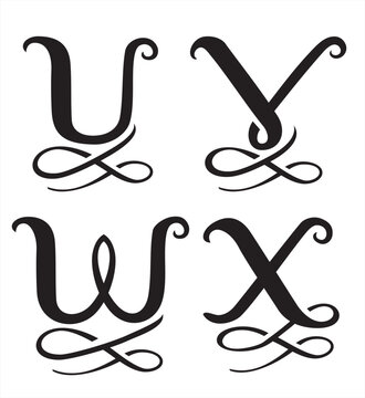 Stylized Monogram Set Letters U, V, W, X