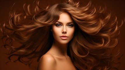 Naklejka premium Stunning Woman with Long Wavy Auburn Hair Cascading Down Beauty and Haircare Concept