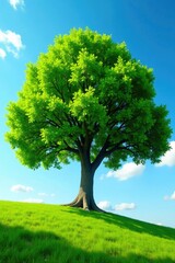 Fototapeta premium Arbol grande con hojas verdes en la mesa al aire libre, paisaje, mesa
