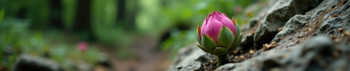 Artichoke growing out of a crack in rocky terrain, texture, forest