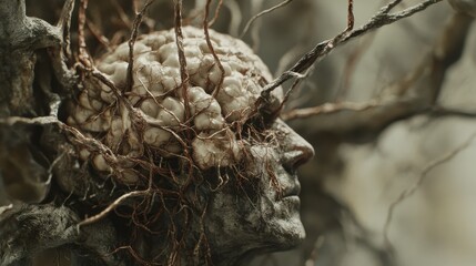 Obraz premium Cognitive decay with disintegrating neural connections in a brain rot visual