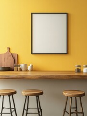 A cozy kitchen with wooden stools, a bar counter, and modern decor.