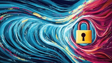 Conceptual illustration of data security with a padlock symbolizing protection amidst digital data streams.