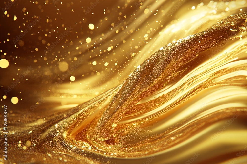 Poster golden liquid texture background with smooth, flowing waves and rich metallic shine. perfect for lux
