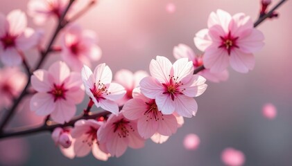 Obraz premium Delicate petals of cherry blossom trees gently sway, blooming, petals