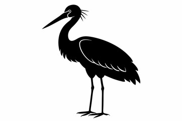 Vintage Stork Illustration – Retro Bird Vector Art,Stork Line Art Silhouette Icon.