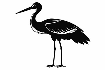 Vintage Stork Illustration – Retro Bird Vector Art,Stork Line Art Silhouette Icon.