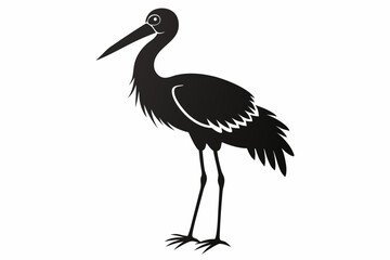 Vintage Stork Illustration – Retro Bird Vector Art,Stork Line Art Silhouette Icon.