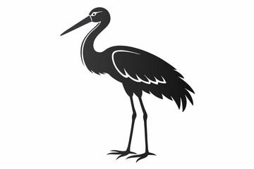 Obraz premium Vintage Stork Illustration – Retro Bird Vector Art,Stork Line Art Silhouette Icon.