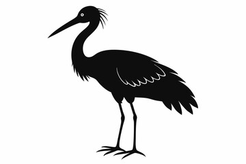 Vintage Stork Illustration – Retro Bird Vector Art,Stork Line Art Silhouette Icon.