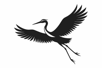 Vintage Stork Illustration – Retro Bird Vector Art,Stork Line Art Silhouette Icon.