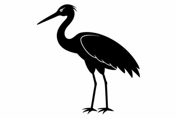 Vintage Stork Illustration – Retro Bird Vector Art,Stork Line Art Silhouette Icon.