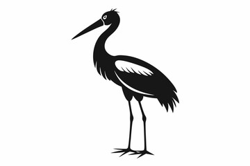 Vintage Stork Illustration – Retro Bird Vector Art,Stork Line Art Silhouette Icon.