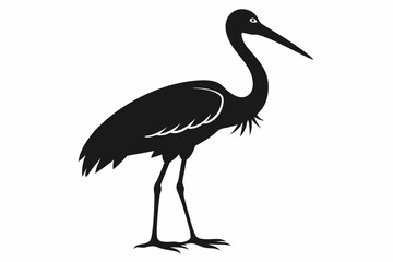 Vintage Stork Illustration – Retro Bird Vector Art,Stork Line Art Silhouette Icon.
