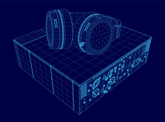 Headphones is on top of a box. Vector illustration