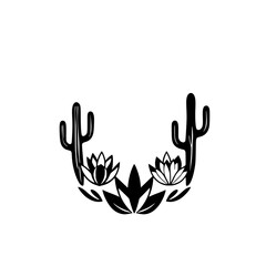 Obraz premium Cactus, water lilies, and other plant leaves are depicted in a black and white way with the cactus in each side.