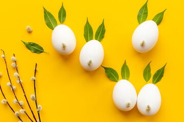 Easter decoration - bunny made of eggs and willow buds. Happy Easter concept