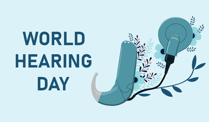 World Hearing Day banner. International Ear Care Day. March 3. Holiday concept. Promote ear and hearing care 