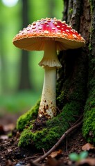 Oak tree roots with Amanita Muscaria mycelium, oak, fauna, biology
