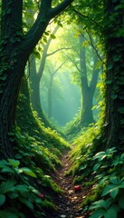 Naklejka premium Overgrown landscape with wild chestnut vines and leaves, forest, vine, nature