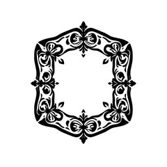 Ornate, black ornate frame on white background with detailed floral ornaments, a symmetric and intricate design.