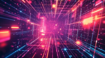 Obraz premium High energy neon gaming background with glowing lines sharp geometric pattern cyber network wallpaper AI generated image