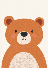 Obraz premium A cute bear head, flat illustration style, simple lines and shapes, white background, light brown color scheme, simple details, cute character design, 