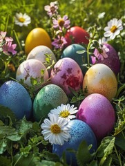 Fototapeta premium Eggs of various colors for Easter celebration.