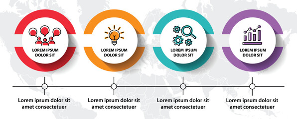 4 steps infographic template with 4 options. Flowchart that can be used for business report, data visualization and presentation. Timeline infographic elements vector illustration.