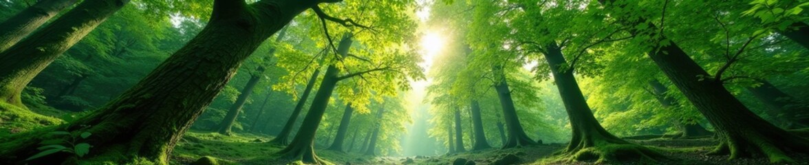 Obraz premium Trees with moss-covered branches stretching towards sky, trees, nature, forest