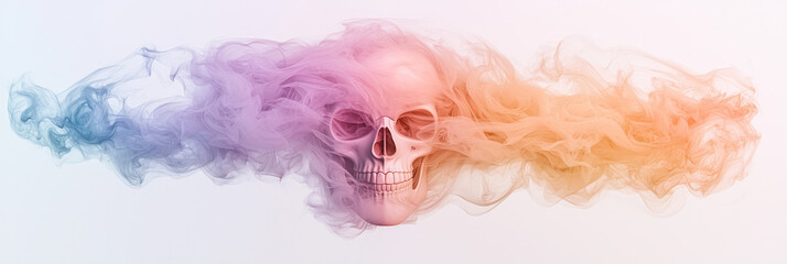 A fusion of art and illusion: a pastel skull fading into softly tinted smoke, each swirl hinting at