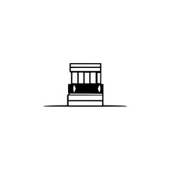 Minimalist illustration of a structure with a stylized design, black and white, clean and straightforward