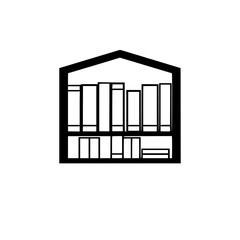 Black Outline of Library or Home with Books