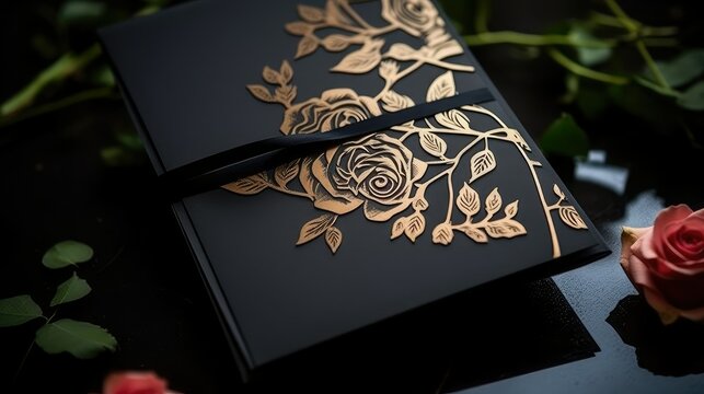 elegant roses and black invitations