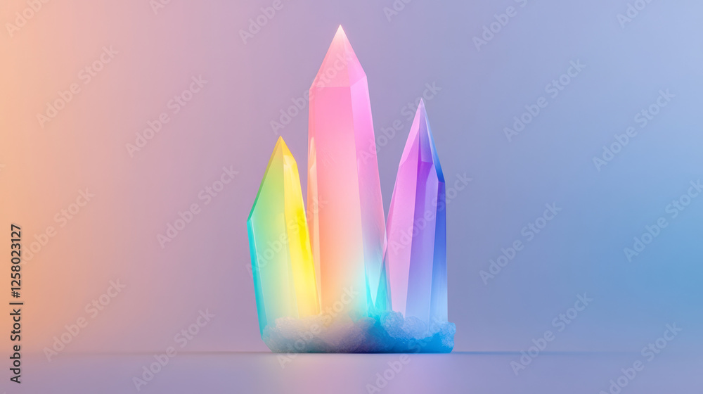 Poster towering crystal spires expanding upwards, illuminated by pulsing neon colors that hint at a