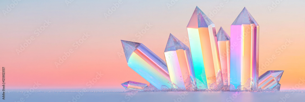 Aufkleber a mesmerizing cluster of transparent, prismatic crystals sprouting gradually, sparkling with