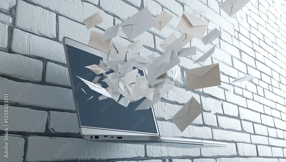 Poster digital emails exploding from laptop screen: managing inbox overload efficiently and effectively