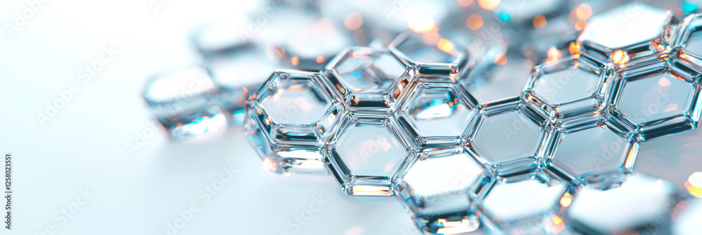 Aufkleber A futuristic growth of hexagonal crystals, each edge sparkling as they appear to assemble