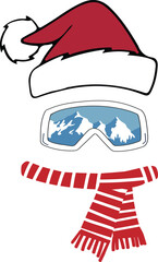 Festive Winter Sports Outfit with Santa Hat, Ski Goggles, and Scarf