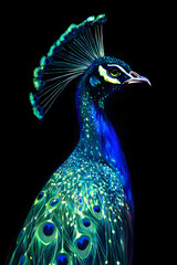 Artistic Portrait of Peacock with Striking Colors and Black Contrast