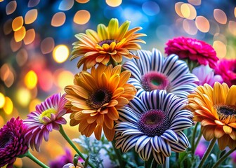 Fototapeta premium Colorful Flower and Zebra Print Bokeh Wallpaper Background