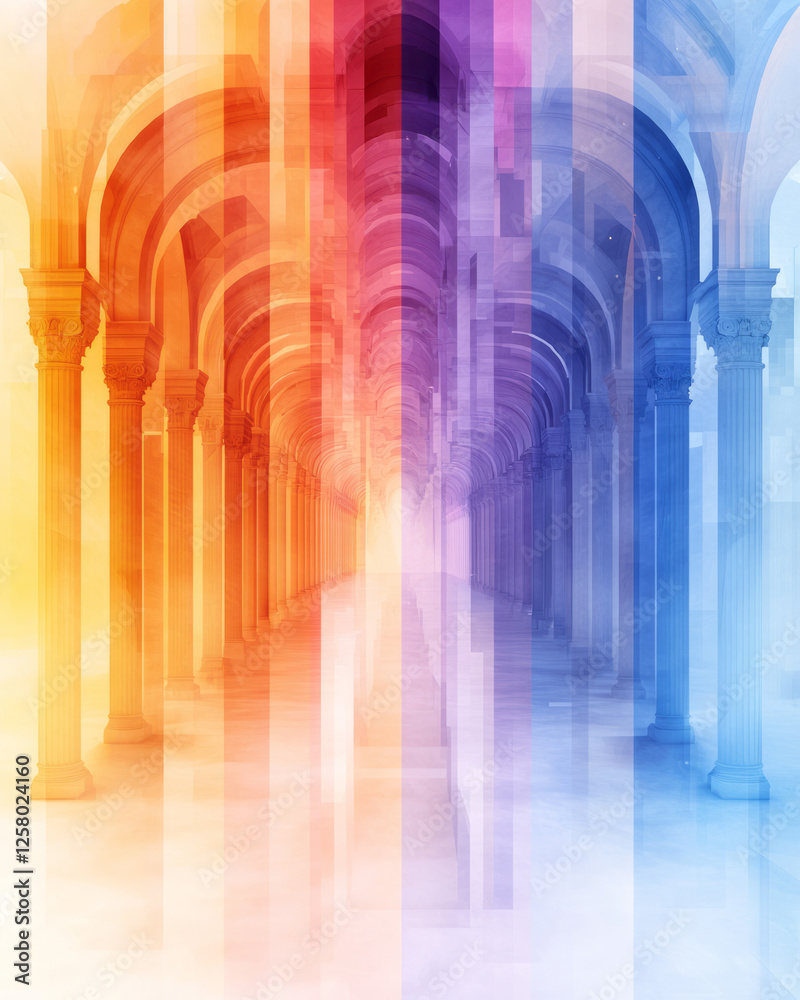 Leinwandbilder a kaleidoscopic array of color-shifting pillars advancing and receding, generating a vibrant,