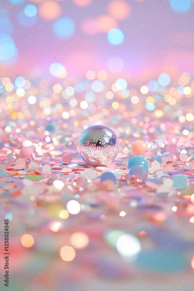 Aufkleber a nostalgic lounge setting, bathed in twinkling rainbow sparkles from a shining disco ball rotating