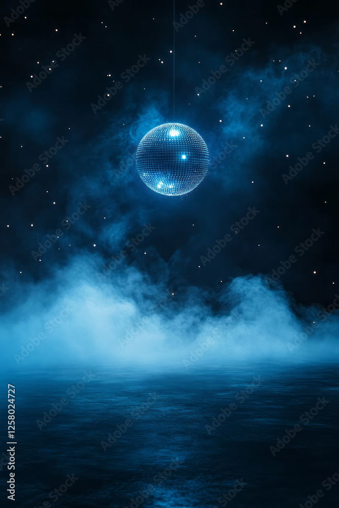 Aufkleber a moody nightclub environment where a single disco ball throws prismatic patterns onto swirling
