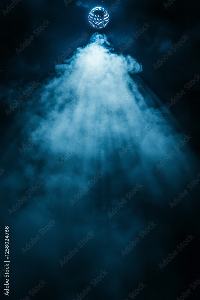 Poster a moody nightclub environment where a single disco ball throws prismatic patterns onto swirling