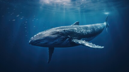 Fototapeta premium photograph of Blue whale swimming in the deep ocean