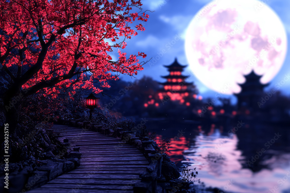 Aufkleber An artistic capture of moonbeams filtering through branches, illuminating the path toward a